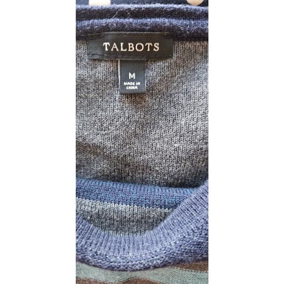 Talbots Cotton Teal Navy Striped Tunic Sweater Hi Low Soft Women Medium - Picture 5 of 6